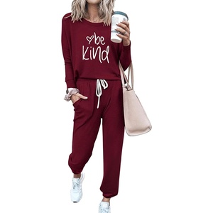 PRETTYGARDEN Travel Outfit Women 2 Piece Lounge Sets(Patterned-wine Red)