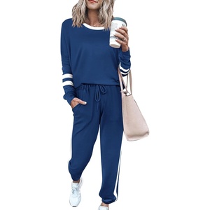 PRETTYGARDEN Travel Outfit Women 2 Piece Lounge Sets(Striped Dark Blue)