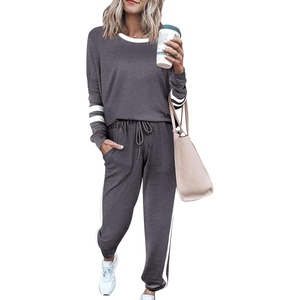 PRETTYGARDEN Travel Outfit Women 2 Piece Lounge Sets(Striped Dark Grey)