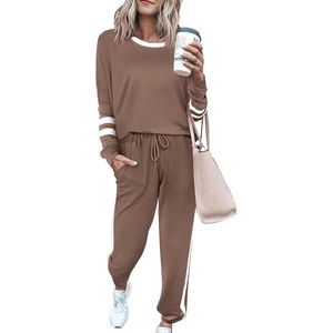 PRETTYGARDEN Travel Outfit Women 2 Piece Lounge Sets(Striped Dark Khaki)