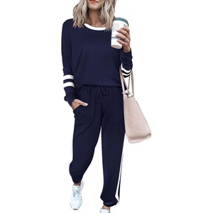 PRETTYGARDEN Travel Outfit Women 2 Piece Lounge Sets(Striped Navy)