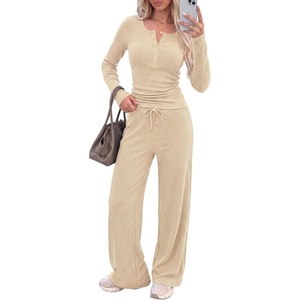 PRETTYGARDEN Two Piece Lounge Sets for Women Fall Fashion(Apricot)