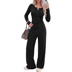PRETTYGARDEN Two Piece Lounge Sets for Women Fall Fashion(Black)