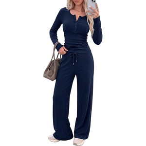 PRETTYGARDEN Two Piece Lounge Sets for Women Fall Fashion(Navy Blue)
