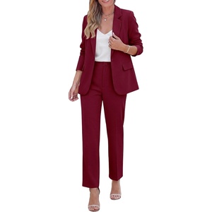 PRETTYGARDEN Two Piece Sets for Women Dressy Pant Suits(Wine Red)