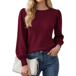 PRETTYGARDEN Women Fall Fashion Hollow Out Holiday Sweaters(Burgundy)