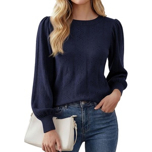 PRETTYGARDEN Women Fall Fashion Hollow Out Holiday Sweaters(Navy Blue)