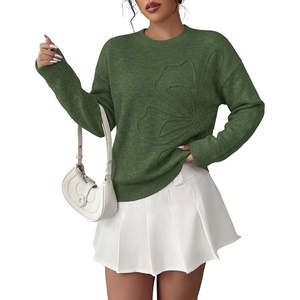 PRETTYGARDEN Women Fall Sweaters Trendy Floral Knit Pullover(Army Green)