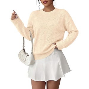 PRETTYGARDEN Women Fall Sweaters Trendy Floral Knit Pullover(Beige)