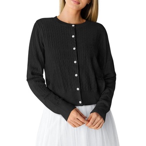 PRETTYGARDEN Women Lightweight Button Up Cardigan Sweaters(Black)