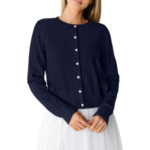 PRETTYGARDEN Women Lightweight Button Up Cardigan Sweaters(Navy Blue)