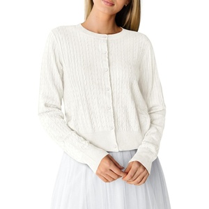 PRETTYGARDEN Women Lightweight Button Up Cardigan Sweaters(White)