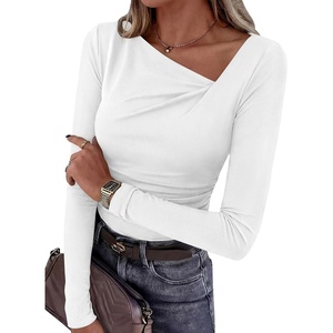 PRETTYGARDEN Women Long Sleeve Shirts Asymmetrical Y2K Tops(White)