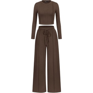 PRETTYGARDEN Womens 2 Piece Sets Long Sleeve Outfits(Brown)
