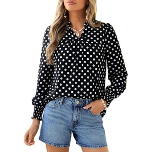 PRETTYGARDEN Women’s Boho Floral Blouses Dressy Casual(Polka Dot Black)