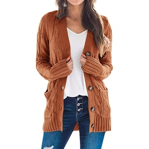PRETTYGARDEN Women’s Cable Knit Cardigan Sweaters Fall(Brown)