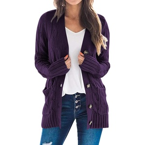 PRETTYGARDEN Women’s Cable Knit Cardigan Sweaters Fall(Dark Purple)