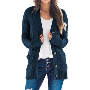 PRETTYGARDEN Women’s Cable Knit Cardigan Sweaters Fall(Lake Blue)