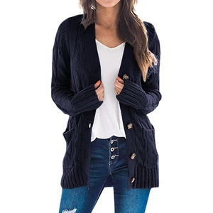 PRETTYGARDEN Women’s Cable Knit Cardigan Sweaters Fall(Navy)