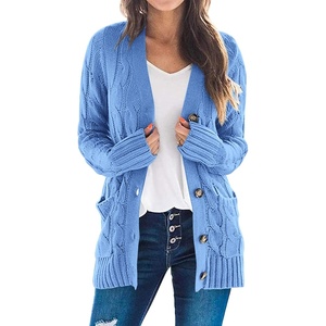 PRETTYGARDEN Women’s Cable Knit Cardigan Sweaters Fall(Sky Blue)