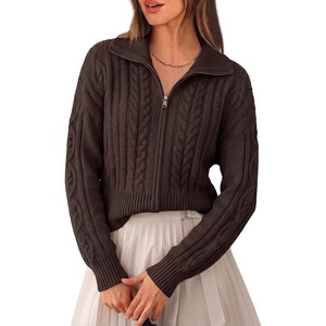 PRETTYGARDEN Women’s Cable Knit Cropped Cardigan Sweaters(Brown)