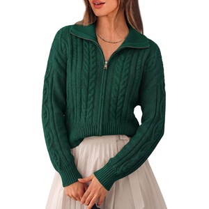 PRETTYGARDEN Women’s Cable Knit Cropped Cardigan Sweaters(Dark Green)