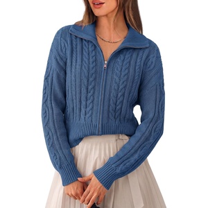PRETTYGARDEN Women’s Cable Knit Cropped Cardigan Sweaters(Dusty Blue)