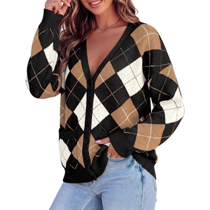 PRETTYGARDEN Women’s Cardigan Argyle Winter Sweaters(Plaid Black)