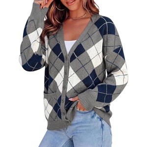PRETTYGARDEN Women’s Cardigan Argyle Winter Sweaters(Plaid Grey)