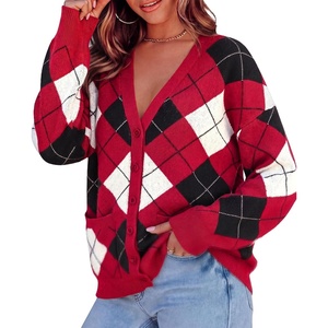PRETTYGARDEN Women’s Cardigan Argyle Winter Sweaters(Plaid Red)