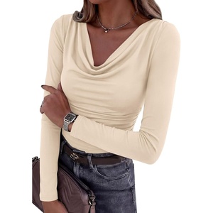 PRETTYGARDEN Women’s Cowl Neck Long Sleeve Shirts(Beige)