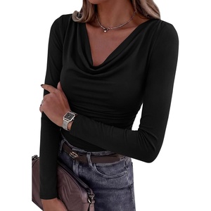 PRETTYGARDEN Women’s Cowl Neck Long Sleeve Shirts(Black)