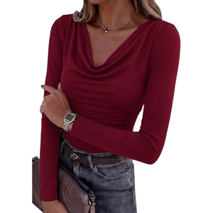PRETTYGARDEN Women’s Cowl Neck Long Sleeve Shirts(Burgundy)