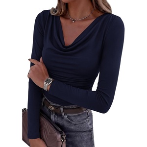 PRETTYGARDEN Women’s Cowl Neck Long Sleeve Shirts(Navy Blue)