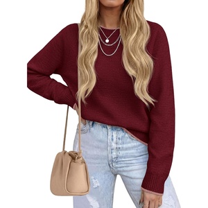PRETTYGARDEN Womens Crewneck Fall Sweaters Pullover Tops(Wine Red)