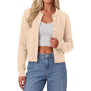 PRETTYGARDEN Womens Cropped Button Up Knit Cardigan Sweater(Beige)