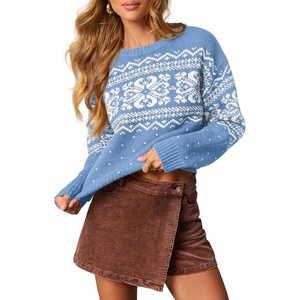 PRETTYGARDEN Women’s Fair Isle Oversized Sweater(Print Blue White)