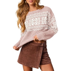 PRETTYGARDEN Women’s Fair Isle Oversized Sweater(Print Dusty Pink White)