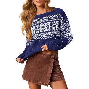 PRETTYGARDEN Women’s Fair Isle Oversized Sweater(Print Navy White)