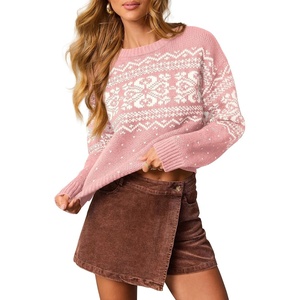 PRETTYGARDEN Women’s Fair Isle Oversized Sweater(Print Pink White)