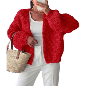 PRETTYGARDEN Women’s Fall Cardigan Open Front Chunky Sweaters(Red)