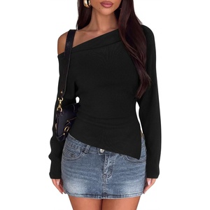 PRETTYGARDEN Womens Fall Long Sleeve Off Shoulder Sweater(Black)