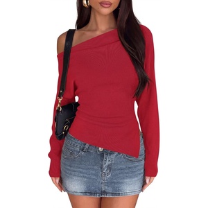 PRETTYGARDEN Womens Fall Long Sleeve Off Shoulder Sweater(Red)