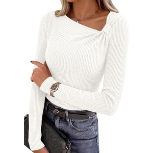 PRETTYGARDEN Womens Fall Long Sleeve Shirts Asymmetrical Tops(White)