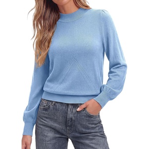 PRETTYGARDEN Womens Fall Mock Neck Long Sleeve Sweater(Light Blue)