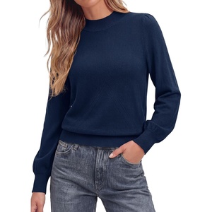 PRETTYGARDEN Womens Fall Mock Neck Long Sleeve Sweater(Navy)