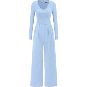 PRETTYGARDEN Womens Fall One Piece Long Sleeve Jumpsuit(Light Blue)
