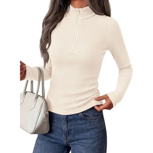 PRETTYGARDEN Women’s Fall Quarter Zip Long Sleeve Shirts(White)