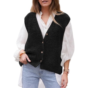 PRETTYGARDEN Womens Fall Sleeveless Button Down Sweater Vest(Black)