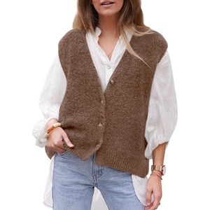PRETTYGARDEN Womens Fall Sleeveless Button Down Sweater Vest(Khaki)